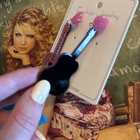 Pink Sparkly Guitar Earrings - Picture 3 of 3